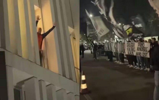 都體：尤文球迷來到酒店外支持新主帥，圖多爾向球迷們揮手致意